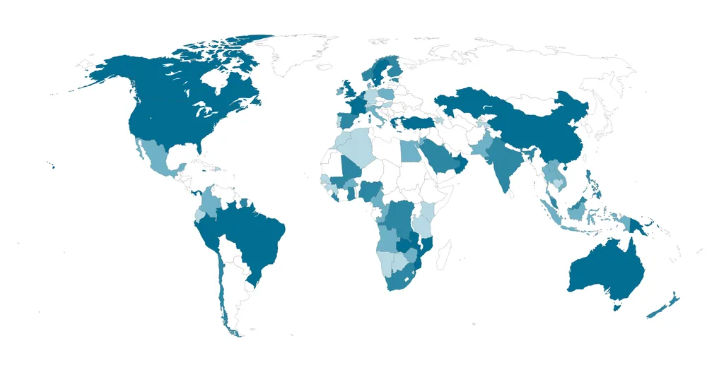 World map highlighting the 80+ countries with Reliability Academy learners